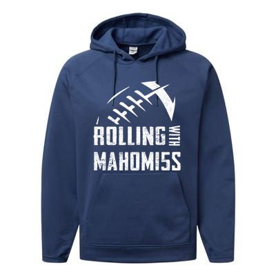 Rolling With Mahomes KC Football Sports Distressed Vintage Performance Fleece Hoodie