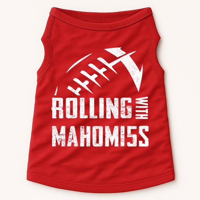 Rolling With Mahomes KC Football Sports Distressed Vintage Doggie Tank