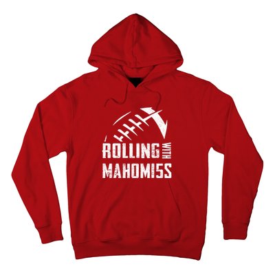 Rolling With Mahomes KC Football Sports Distressed Vintage Hoodie