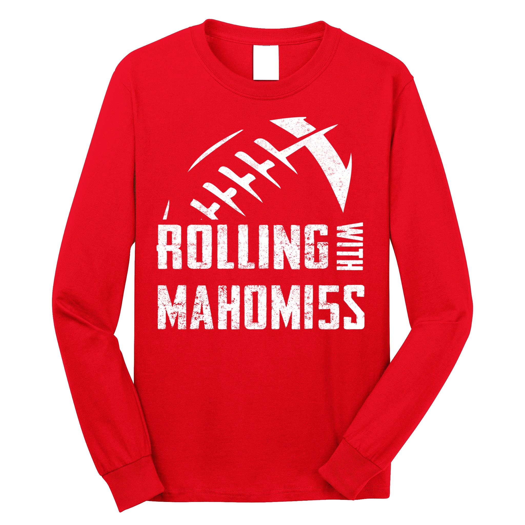 Rolling With Mahomes KC Football Sports Distressed Vintage Long Sleeve Shirt