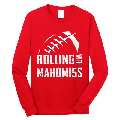 Rolling With Mahomes KC Football Sports Distressed Vintage Long Sleeve Shirt