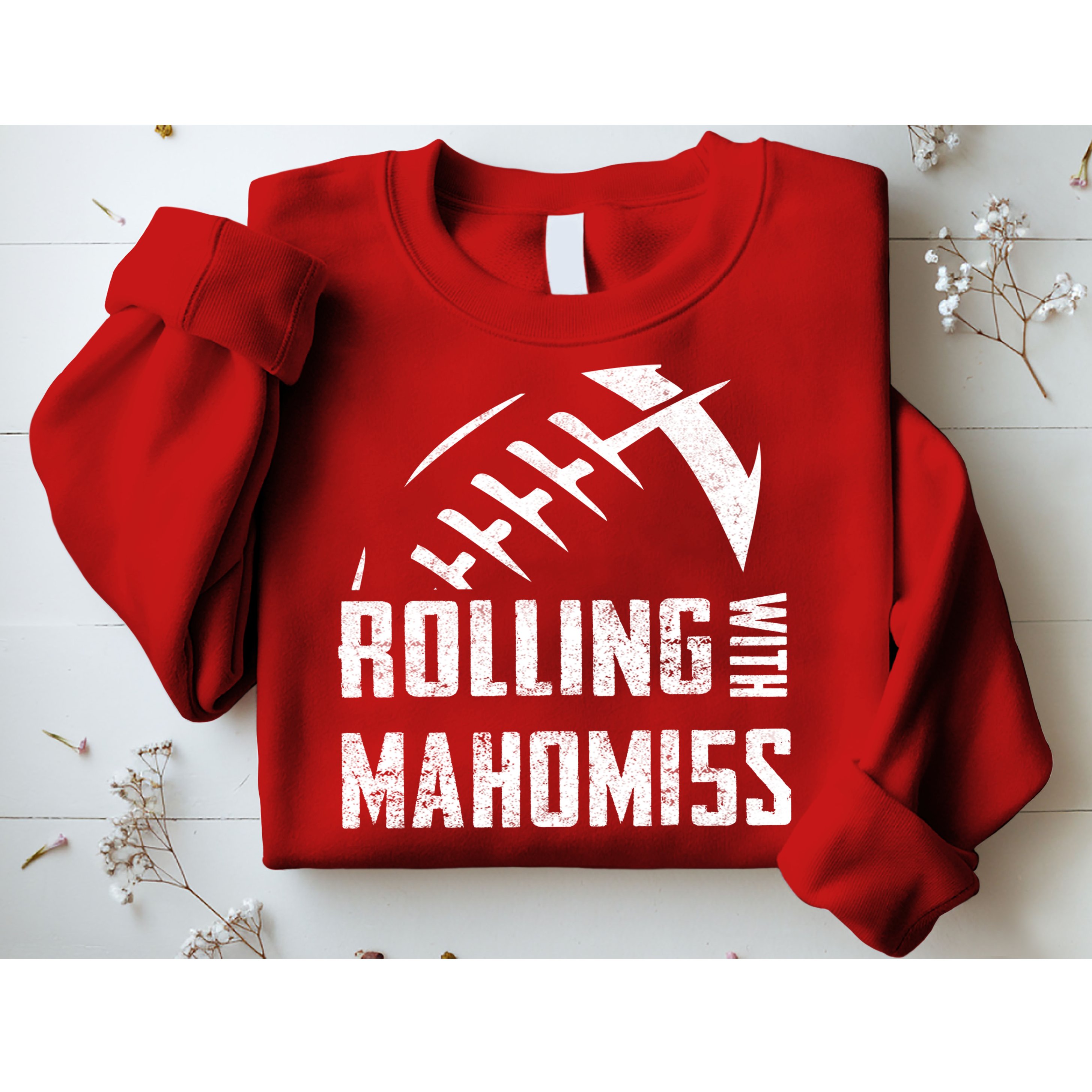 Rolling With Mahomes KC Football Sports Distressed Vintage Sweatshirt