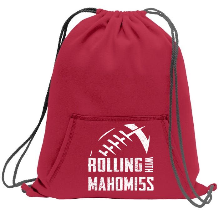 Rolling With Mahomes KC Football Sports Distressed Vintage Sweatshirt Cinch Pack Bag