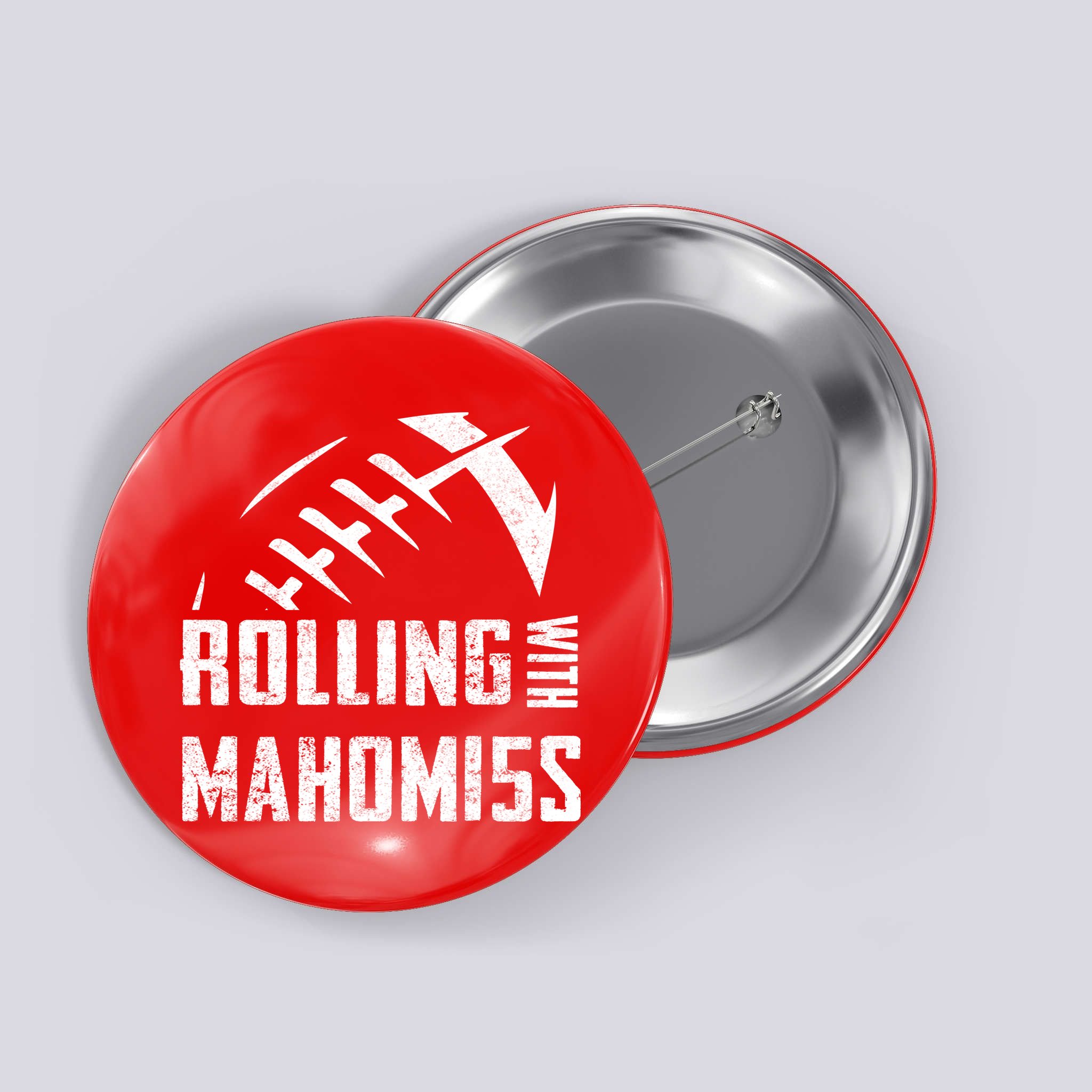 Rolling With Mahomes KC Football Sports Distressed Vintage Button