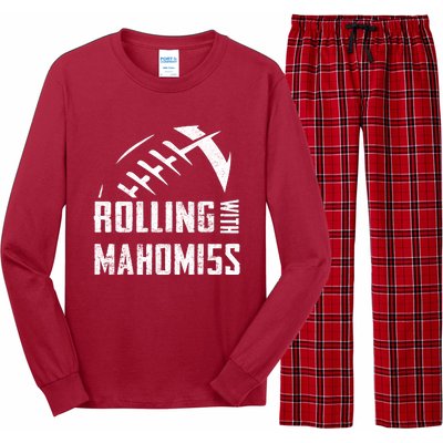 Rolling With Mahomes KC Football Sports Distressed Vintage Long Sleeve Pajama Set