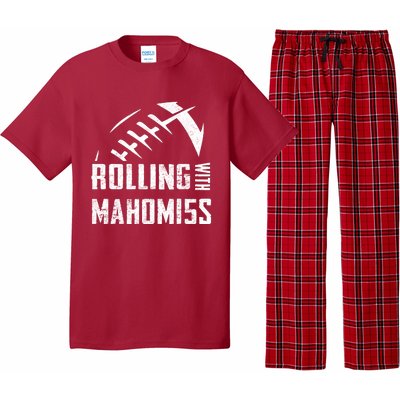 Rolling With Mahomes KC Football Sports Distressed Vintage Pajama Set