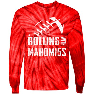 Rolling With Mahomes KC Football Sports Distressed Vintage Tie-Dye Long Sleeve Shirt