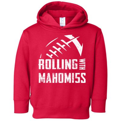 Rolling With Mahomes KC Football Sports Distressed Vintage Toddler Hoodie