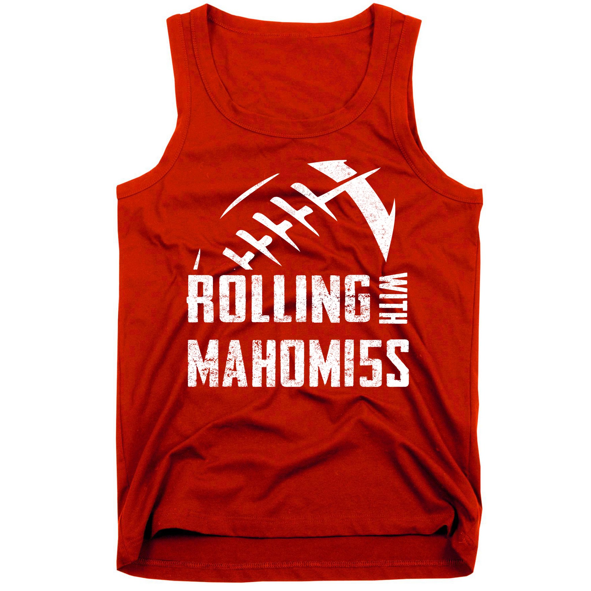 Rolling With Mahomes KC Football Sports Distressed Vintage Tank Top