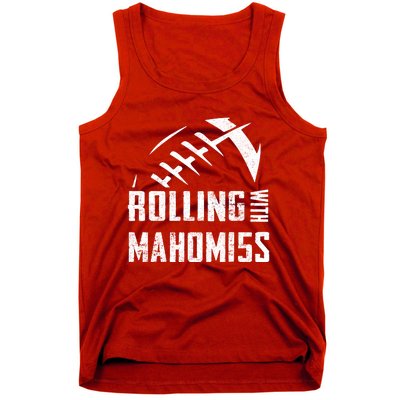 Rolling With Mahomes KC Football Sports Distressed Vintage Tank Top