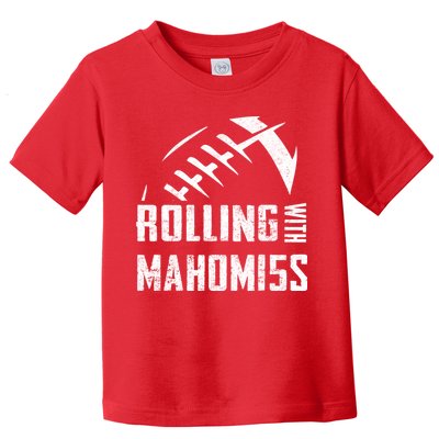 Rolling With Mahomes KC Football Sports Distressed Vintage Toddler T-Shirt