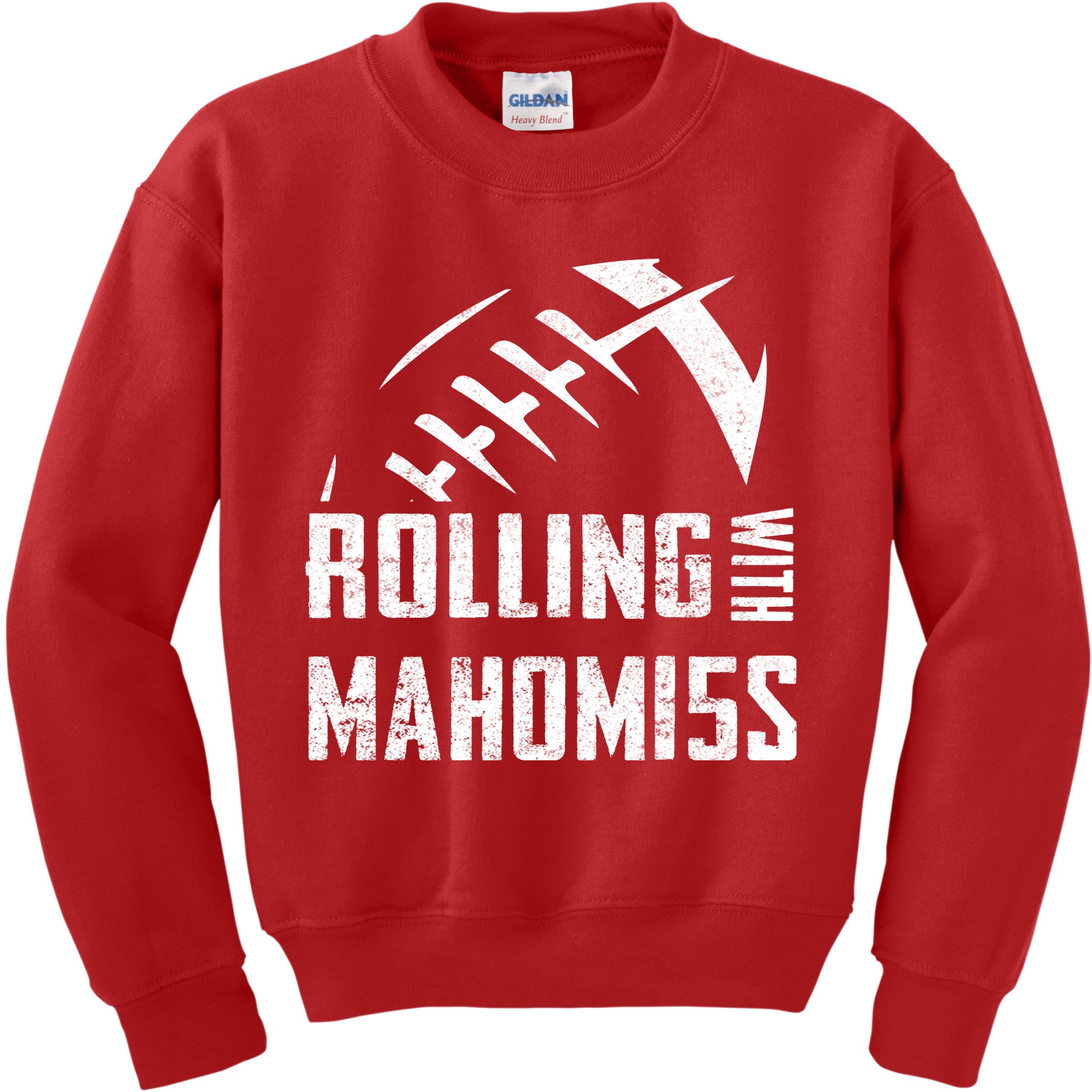 Rolling With Mahomes KC Football Sports Distressed Vintage Kids Sweatshirt