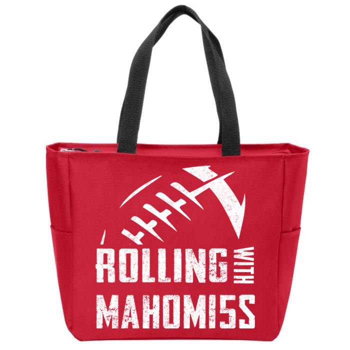 Rolling With Mahomes KC Football Sports Distressed Vintage Zip Tote Bag