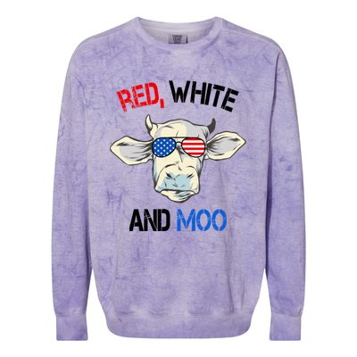 Red White Moo Usa American Cow Patriotic 4th Of July Gift Colorblast Crewneck Sweatshirt