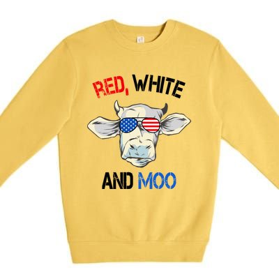 Red White Moo Usa American Cow Patriotic 4th Of July Gift Premium Crewneck Sweatshirt