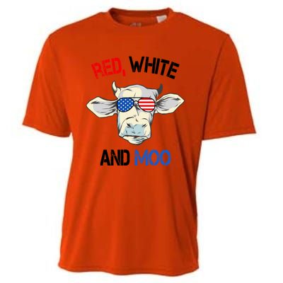 Red White Moo Usa American Cow Patriotic 4th Of July Gift Cooling Performance Crew T-Shirt