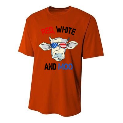 Red White Moo Usa American Cow Patriotic 4th Of July Gift Performance Sprint T-Shirt