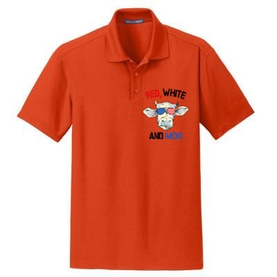 Red White Moo Usa American Cow Patriotic 4th Of July Gift Dry Zone Grid Polo