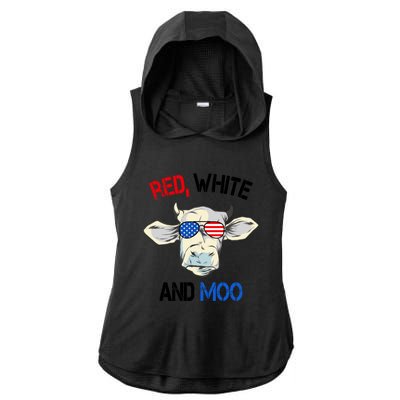 Red White Moo Usa American Cow Patriotic 4th Of July Gift Ladies PosiCharge Tri-Blend Wicking Draft Hoodie Tank