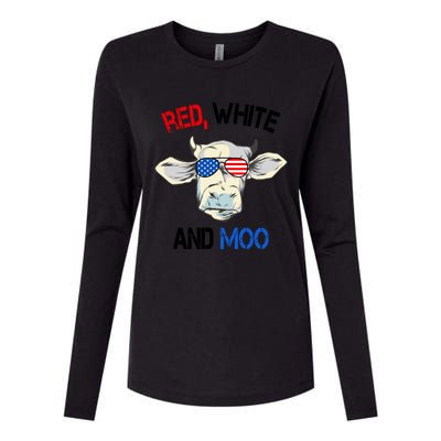 Red White Moo Usa American Cow Patriotic 4th Of July Gift Womens Cotton Relaxed Long Sleeve T-Shirt