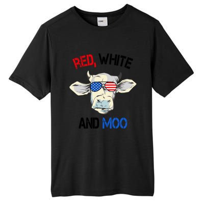 Red White Moo Usa American Cow Patriotic 4th Of July Gift Tall Fusion ChromaSoft Performance T-Shirt