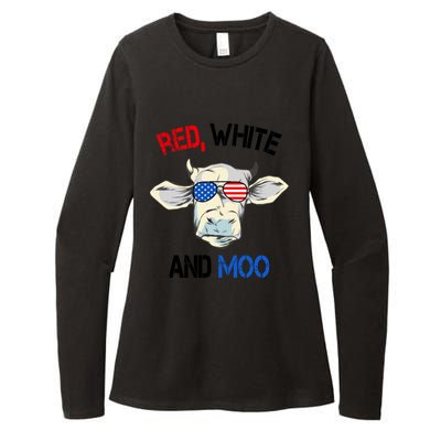 Red White Moo Usa American Cow Patriotic 4th Of July Gift Womens CVC Long Sleeve Shirt