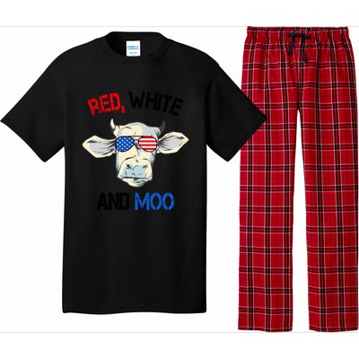 Red White Moo Usa American Cow Patriotic 4th Of July Gift Pajama Set