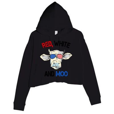 Red White Moo Usa American Cow Patriotic 4th Of July Gift Crop Fleece Hoodie