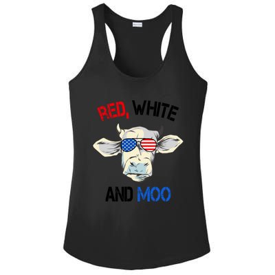 Red White Moo Usa American Cow Patriotic 4th Of July Gift Ladies PosiCharge Competitor Racerback Tank