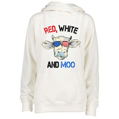 Red White Moo Usa American Cow Patriotic 4th Of July Gift Womens Funnel Neck Pullover Hood