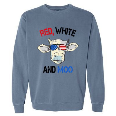 Red White Moo Usa American Cow Patriotic 4th Of July Gift Garment-Dyed Sweatshirt