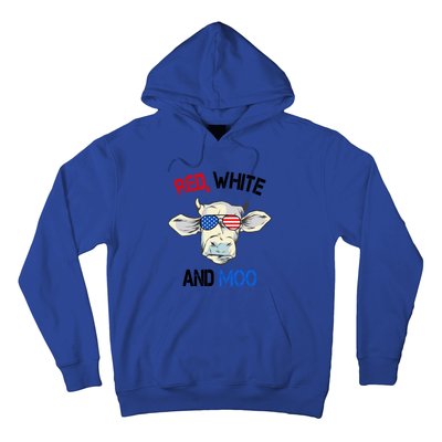 Red White Moo Usa American Cow Patriotic 4th Of July Gift Hoodie