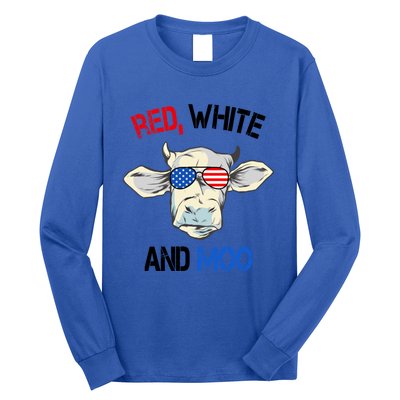 Red White Moo Usa American Cow Patriotic 4th Of July Gift Long Sleeve Shirt