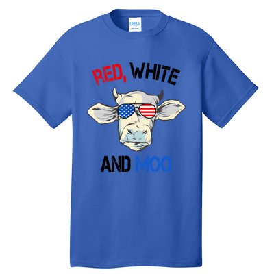 Red White Moo Usa American Cow Patriotic 4th Of July Gift Tall T-Shirt