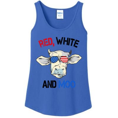 Red White Moo Usa American Cow Patriotic 4th Of July Gift Ladies Essential Tank