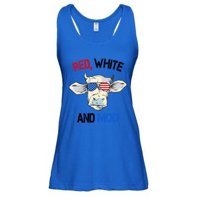 Red White Moo Usa American Cow Patriotic 4th Of July Gift Ladies Essential Flowy Tank