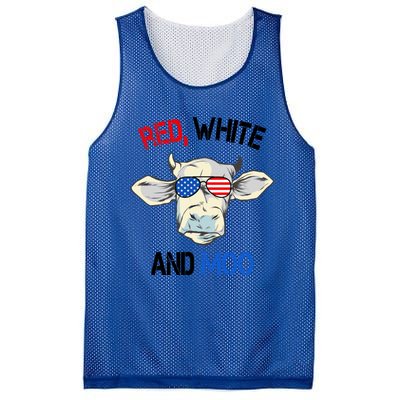 Red White Moo Usa American Cow Patriotic 4th Of July Gift Mesh Reversible Basketball Jersey Tank