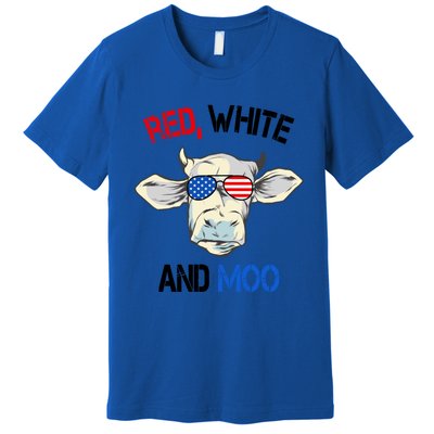 Red White Moo Usa American Cow Patriotic 4th Of July Gift Premium T-Shirt