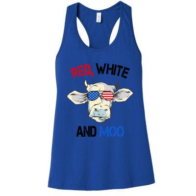 Red White Moo Usa American Cow Patriotic 4th Of July Gift Women's Racerback Tank