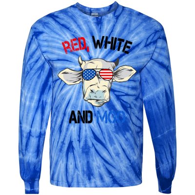 Red White Moo Usa American Cow Patriotic 4th Of July Gift Tie-Dye Long Sleeve Shirt