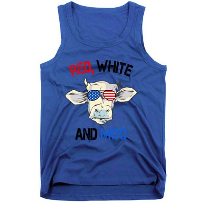 Red White Moo Usa American Cow Patriotic 4th Of July Gift Tank Top