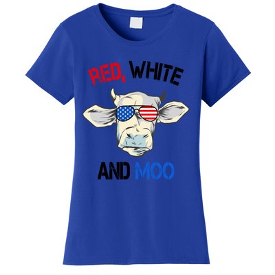 Red White Moo Usa American Cow Patriotic 4th Of July Gift Women's T-Shirt