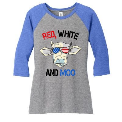 Red White Moo Usa American Cow Patriotic 4th Of July Gift Women's Tri-Blend 3/4-Sleeve Raglan Shirt