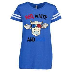 Red White Moo Usa American Cow Patriotic 4th Of July Gift Enza Ladies Jersey Football T-Shirt