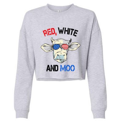 Red White Moo Usa American Cow Patriotic 4th Of July Gift Cropped Pullover Crew