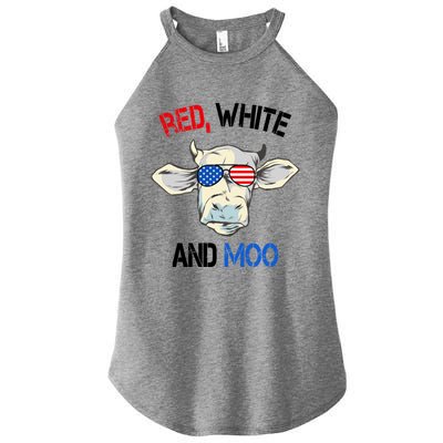 Red White Moo Usa American Cow Patriotic 4th Of July Gift Women's Perfect Tri Rocker Tank