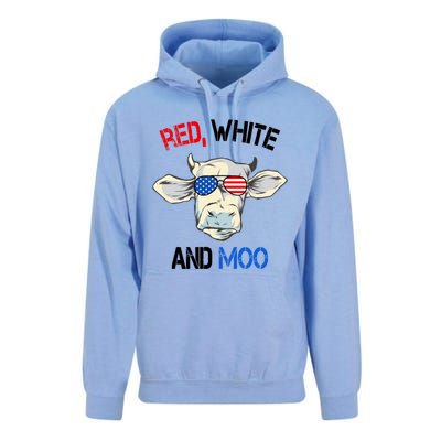 Red White Moo Usa American Cow Patriotic 4th Of July Gift Unisex Surf Hoodie