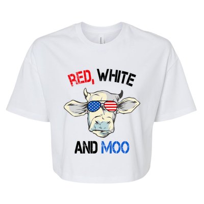 Red White Moo Usa American Cow Patriotic 4th Of July Gift Bella+Canvas Jersey Crop Tee