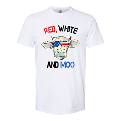 Red White Moo Usa American Cow Patriotic 4th Of July Gift Softstyle CVC T-Shirt