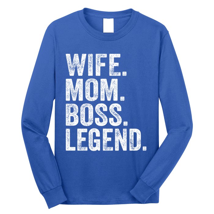 Retro Wife Mom Boss Legend Vintage Funny Mother Gift Long Sleeve Shirt